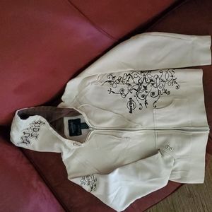 Hard Rock Cafe New York - Hoodie, Lg- womans, cream with dark brown stitching.